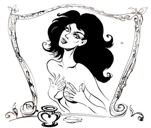 Margarita vor dem Spiegel, Illustration zu Der Meister und Margarita von Michail Bulgakow (russischer Dramatiker und Autor, 1891-1940); Tuschzeichnung, 2015